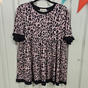 Pink Relaxed Tunic with Peter Pan Collar and Cuffed Sleeves